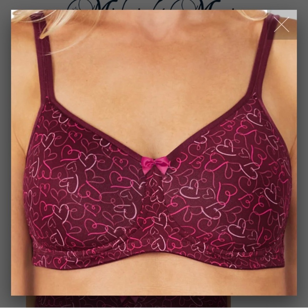 NWOT Amoena Mara Bra 36B Burgundy Hearts